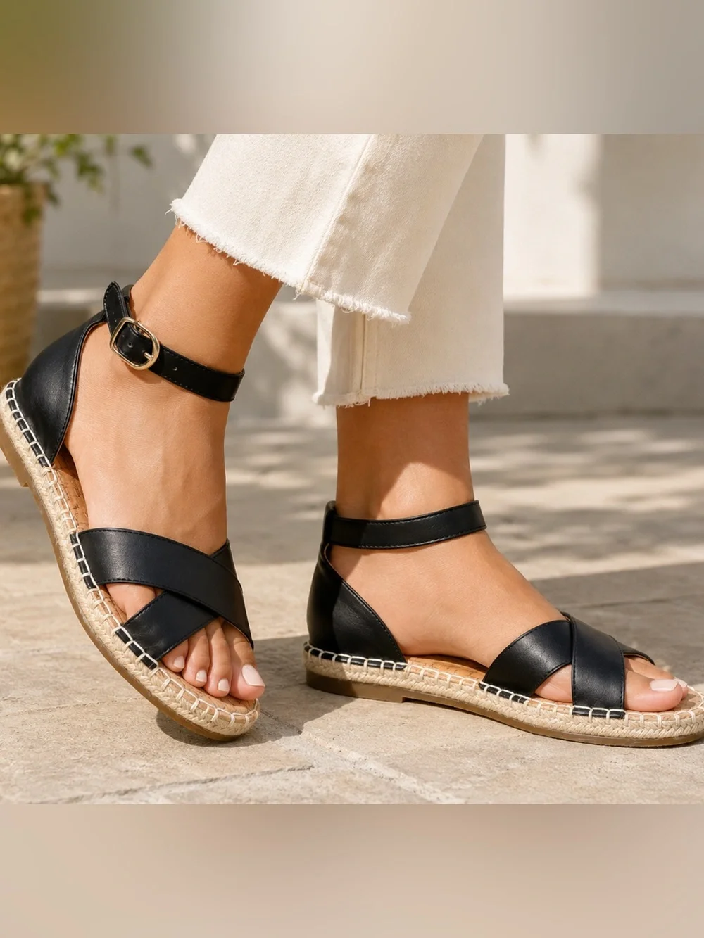 Journee Collection Black Crisscross Ankle-Strap Espadrilles